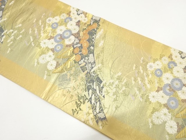 JAPANESE KIMONO / FUKURO OBI / WOVEN KIKU & BABMOO GRASS